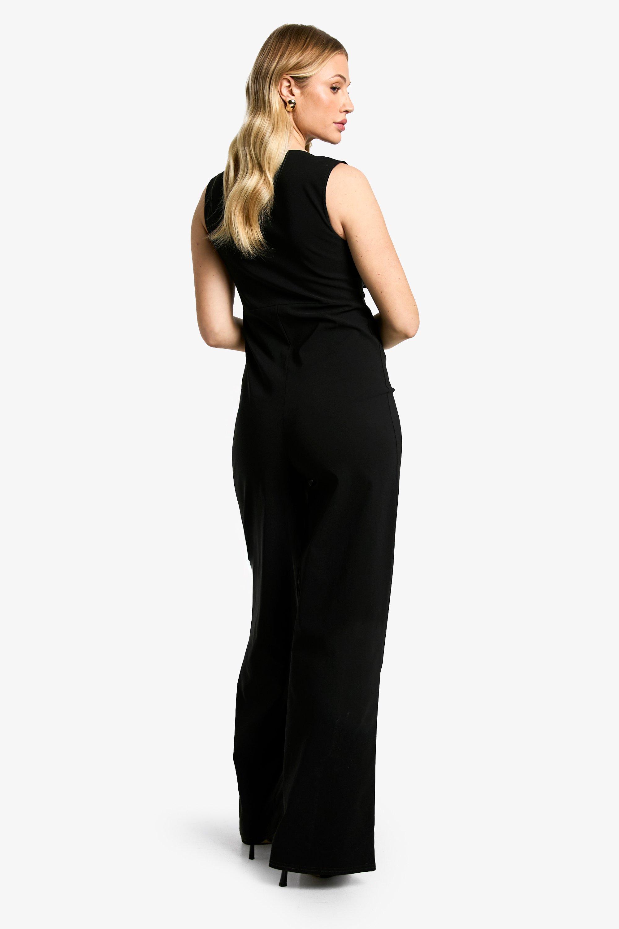 Boohoo Women s Maternity Stretch Woven Tie Front Wide Leg Jumpsuit